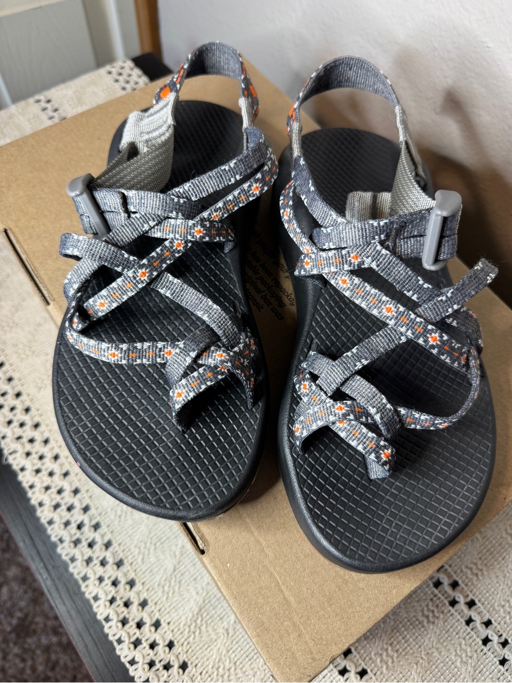 Chaco Cloud Women’s Gray and Orange Strappy Sandals - Picture 2 of 5